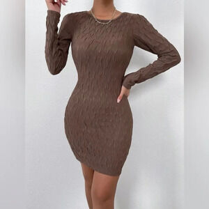 Textured Round Neck Bodycon Dress